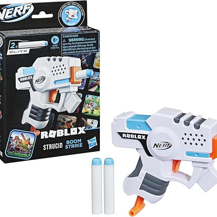 Nerf Roblox Strucid: Boom Strike Dart Blaster, Pull-Down Priming Handle, 2 Elite Darts, Code to Unlock in-Game Virtual Item, White
