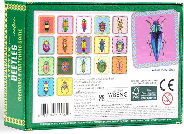 eeBoo: Memory & Matching Game- Little Beetles- 18 Illustrated Matching Pairs, Concentration Tile Game, Informative Insert, Kids Ages 3+, 1-4 Players