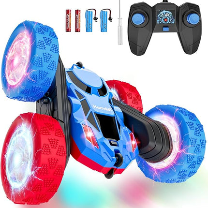 Remote Control Car Double Sided 360°Rotating 4WD RC Cars with Headlights 2.4GHz Electric Race Stunt Toy Car Rechargeable Toy Cars for 6-12 Year Old Boys Girls Birthday Gift (Red and Blue)