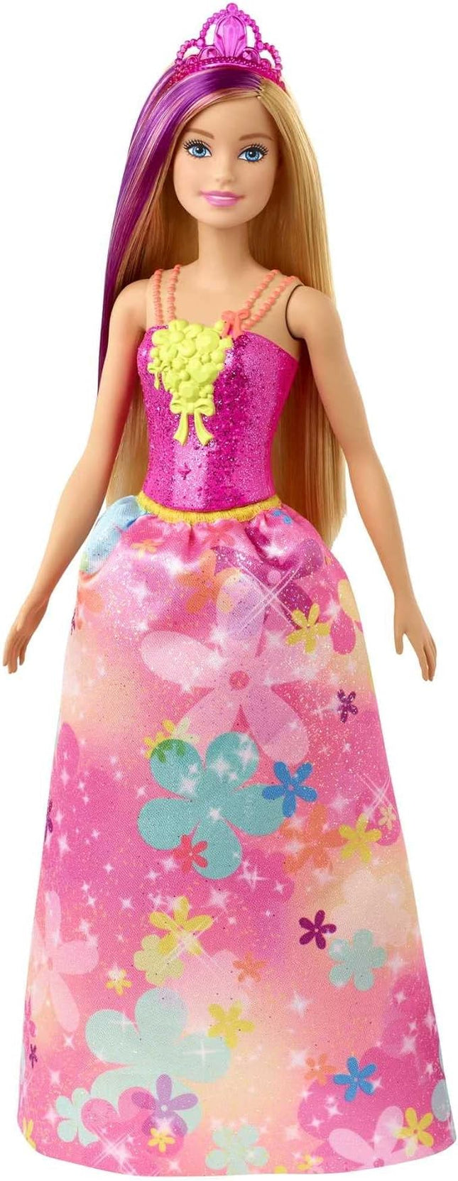 Barbie Dreamtopia Royal Fashion Doll & Accessory, Blonde with Purple Hairstreak Wearing Removable Pink Skirt & Headband