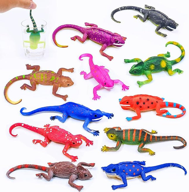 10PCS Lizard Animal Figurines, Color Changing Chameleon Toy, Stretchy Realistic Reptile Playset, for Kids 3 Years and up, Novel Gag Toy, for Goodie Bag Fillers,Cake Topper, Easter Egg Stuffing