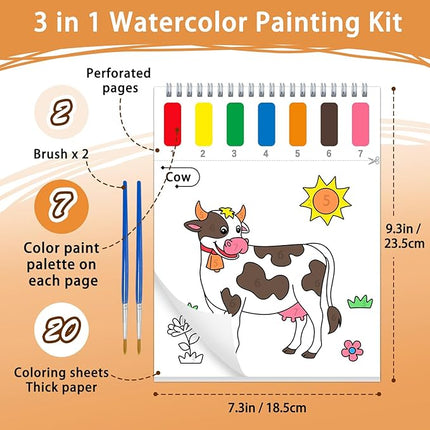 Paint with Water Coloring Books for Toddlers, Farm Theme Mess Free Watercolor Painting Papers for Kids Water Color Paint Kit Art Craft Gift for Ages 1-3, 4-8