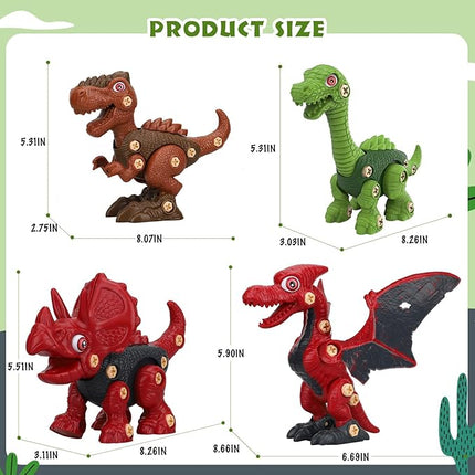 TOY Life 4 Pack Take Apart Dinosaur Stem Toys for Kids 3 5 7 8 12 Year Old Educational Building Constrution Toddler Toy Drill for Boys Gift Preschool Learning Dinosaur Games Toys for Kids Tool Set