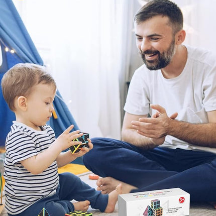 Vdealen Speed Cube Set, 2x2x2 3x3x3 Pyramid Magic Cube Set, Puzzle Cube Toys Birthday Party Christmas Stocking Stuffers Gift for Kids Teens Adults(Carbon Fiber Sticker)