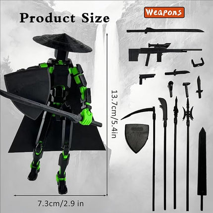 Already Assembled T13 Action Figure Accessories,Dummy 13 T13 Multi-Jointed Movable 3D Printed Toys (Black Green)