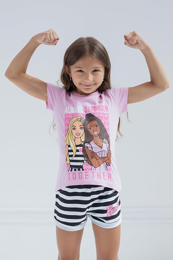 Barbie Girls T-Shirt and French Terry Shorts Outfit Set Toddler to Big Kid