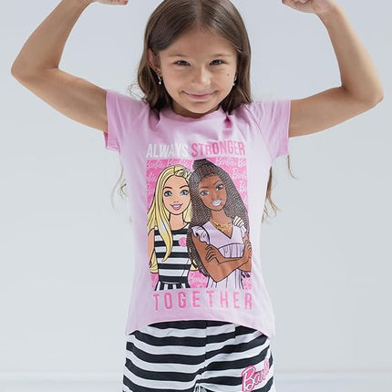 Barbie Girls T-Shirt and French Terry Shorts Outfit Set Toddler to Big Kid