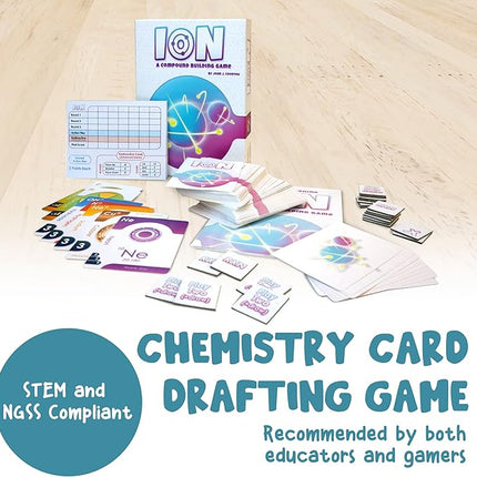 Genius Games Ion: A Compound Building Game (2nd Edition) - A Chemistry Card Drafting Game About Cations, Anion, Noble Gases - Science Accurate Board Game for High School Students, Teachers and Adults