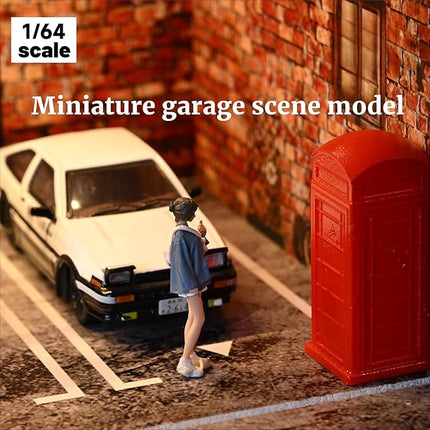 Display Case for Hot Wheels,Diorama 1/64 Scale Car Garage Model with LED Lights and Acrylic Cover, Stackable Car Parking Lot Model,Diecast Car Display Case (Vintage Garage)