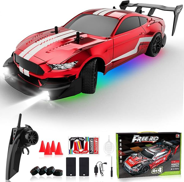 Remote Control Car RC Drift Car 1:16 Scale 4WD RC Vehicle with LED Lights 2.4GHz 30km/h RTR High Speed Racing Sport Toy for Adults Boys Girls Kids Gift 2Pcs Rechargeable Battery