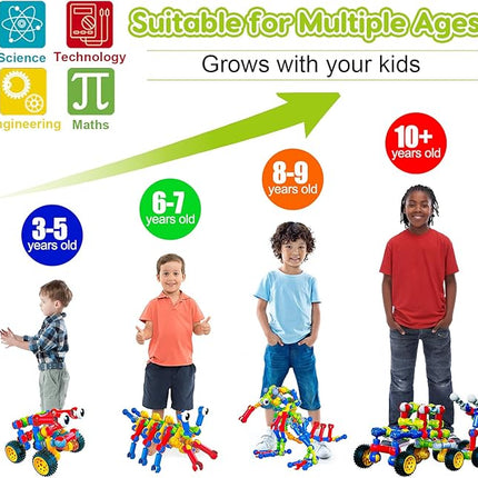 Kids STEM Building Toys for 3 4 5 6 7 8+ Year Old Boy Girl Birthday Gift, 186 Pcs Preschool Classroom Learning Activities Fine Motor Skills Building Blocks Ages 4-8 6-8 8-12 Engineering Creative Game