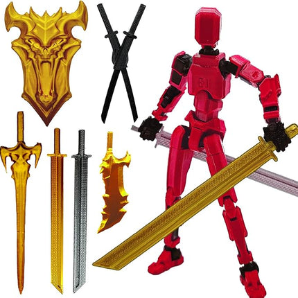 3D Printed 5.54-inch Multi-Jointed Action Figures Dummy13, Full Body Mechanical Movable Toy, Multiple Accessories, Hand Painted Figure, Desk Decoration, Creative Gifts (Bright Red)