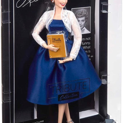 Barbie Tribute Collection Lucille Ball Doll, Wearing Blue Dress & Lace Jacket, with Doll Stand & Certificate of Authenticity, Gift for Collectors, White