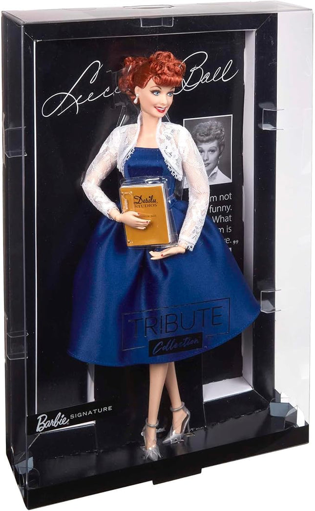 Barbie Tribute Collection Lucille Ball Doll, Wearing Blue Dress & Lace Jacket, with Doll Stand & Certificate of Authenticity, Gift for Collectors, White
