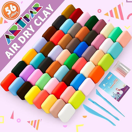 Air Dry Clay Kit,56 Colors Modeling Magic Clay for Kids,DIY Classroom Bulk Starter Sculpting Kit, Soft & Ultra Light, Art and Crafts Party Favors for Boys Girls Kids 3-12