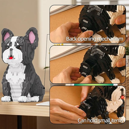 Animal Dog Model Pet French Bulldog Micro Building Blocks Set with Secret Hidden Storage Box Inside,Ideal Toy for Dog Lovers, Kids & Adults.