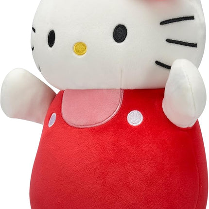 Squishmallows Original Sanrio 10-Inch Hello Kitty in Red and Pink Overalls HugMees - Medium-Sized Ultrasoft Official Jazwares Plush