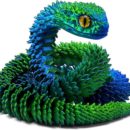 20.2 Inch 3D Printed Snake Toys,3D Printed Animals,3D Printed Toys,3-D Print Articulated Viper Collectible for Home Office Executive Desk Decoration (Blue Green)
