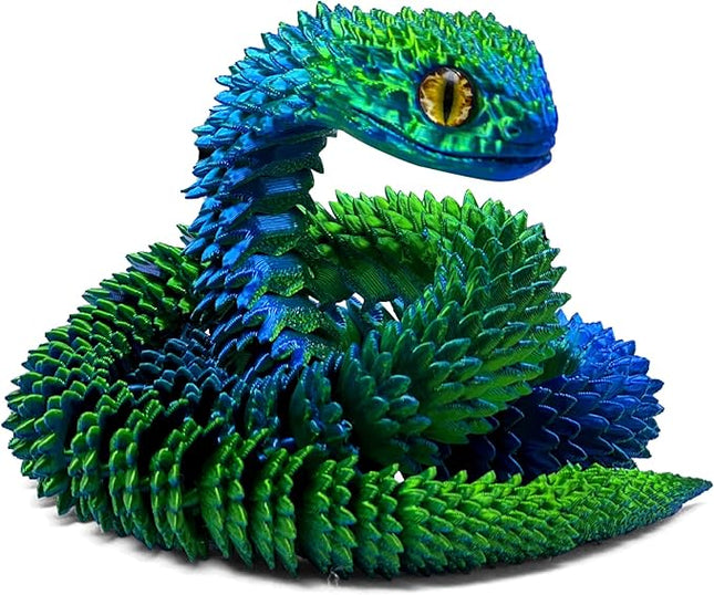 20.2 Inch 3D Printed Snake Toys,3D Printed Animals,3D Printed Toys,3-D Print Articulated Viper Collectible for Home Office Executive Desk Decoration (Blue Green)
