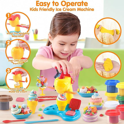 Color Dough Sets for Kids Ages 4-8, Play Kitchen Ice Cream Maker Color Dough Set for Kids Ages 3+, Arts Crafts play Food Toys for Girls Boys,8 Cans of Modeling Compound,2 oz Cans,Multicolor
