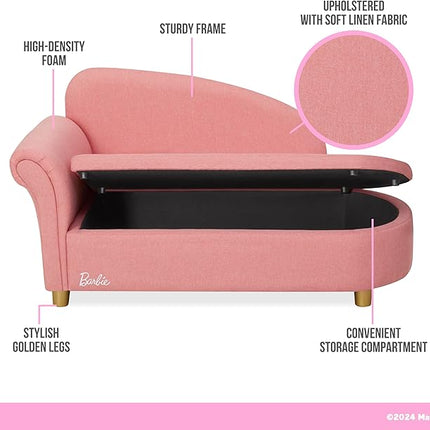 Evolur Barbie Dream in Pink Chaise Lounge, Wrapped in Soft & Durable Linen Upholstery, Ample Storage Below The seat, Comfortable Rolled arm Rest with Stylish Raised Back Rest