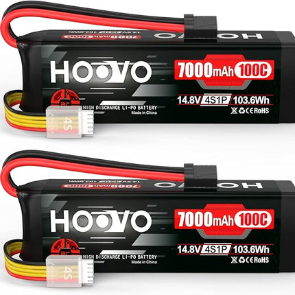 HOOVO 4S 14.8V LiPo Battery 7000mAh 100C RC Battery Metal Plates Compatible for X-Maxx RC Truck Tank RC Car Racing Hobby (2 Pack)