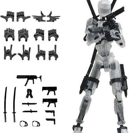 Pre-Assemly 3D Printed 5.54'' Stick 13 Action Figure, Multi-Jointed Tian13, Articulated T13 Desktop Decoration,12 in 1 Accessories, Best Birthday Festival Gift (Transparent)