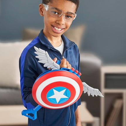 Marvel Studios Captain America Brave New World NERF Skyshot Blaster, Shield Roleplay Toy, Super Hero Toys for Kids 5 and Up
