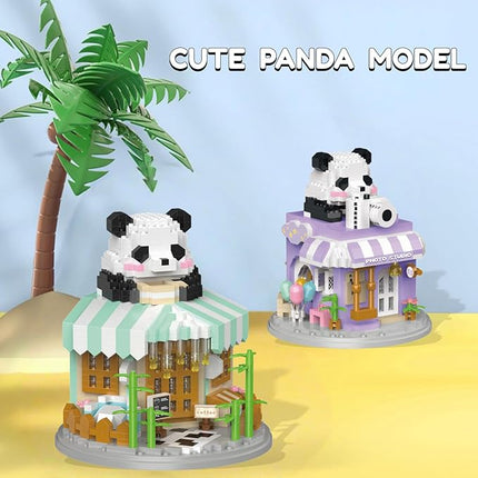 Street View Coffee Shop Mini Building Blocks,911 Pieces Cute Panda Animal Micro Building Sets,Simulation Architecture Construction Toy,Creative Gifts for Adults Teens 12+