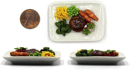 Lovely Mixed 5 Assorted Prime Meat Lovers Grilled, Steak, with Appetizer Dish Dollhouse Miniature Food, Tiny Food for Collectibles, Compatible with Barbie Dollhouse and Diorama Scale 1:6, 1/6