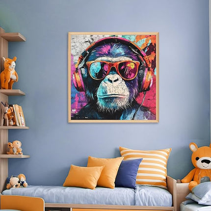 Wooden Puzzles for Adults, Face of Baboon Jigsaw Puzzles 500 Pieces, Modernist Painting Style Adult Puzzles, Family Brain Game Gift, 15.9x15.9 inch