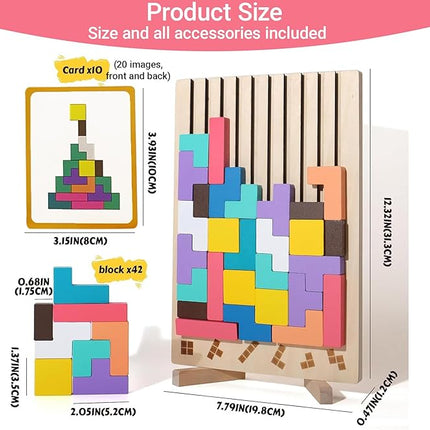 Wooden Stacking Puzzle Toy 3D Wooden Russian Puzzle for Kids, Montessori Wood Stacking Blocks Colored Family Brain Teaser Activity, Giant Block Board Toys for Toddlers 3-6 Years