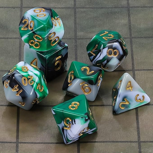 CiaraQ DND Polyhedral Dice Set for Dungeons and Dragons RPG MTG Role Playing Table Games-with 1 Dice Pouch (Green+Black+White)