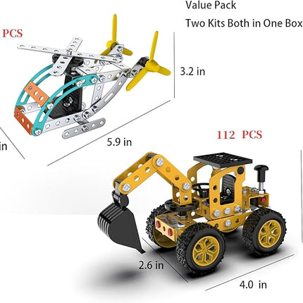 Building Sets Stem Assembly Toys Metal 3-D Puzzle Excavator and Plane Model Value Bundle: 2 Kits | 1 Box Parent-Child Interaction Construction Sets Gifts for Kids 8-16
