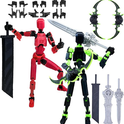 2 Packs T13 Action Figure Set (Assembly Completed) - Titan 13 Robot Movable, 3D Printed Articulated, Full Body Mechanical Doll - Christmas Birthday Gift for Kids Adult (R+G)