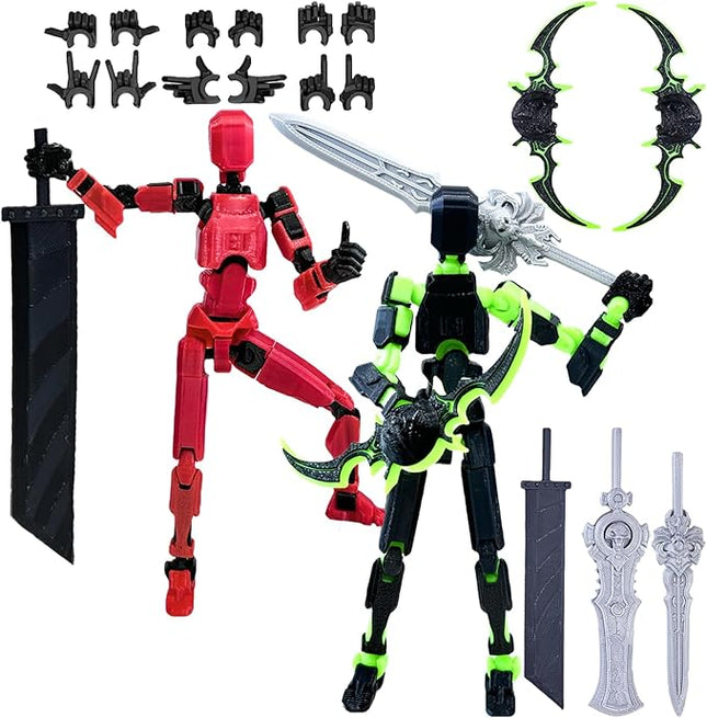 2 Packs T13 Action Figure Set (Assembly Completed) - Titan 13 Robot Movable, 3D Printed Articulated, Full Body Mechanical Doll - Christmas Birthday Gift for Kids Adult (R+G)