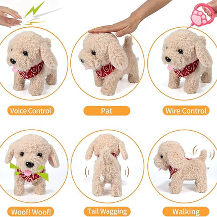 Interactive Walking Plush Puppy Toy Dog, Remote Control Electronic Robot Dog Realistic Wagging Tail, Rich Grooming Set, Gift Toy for Girls & Boys, Kids Age 3, 4, 5, 6 (Accessories Updated)