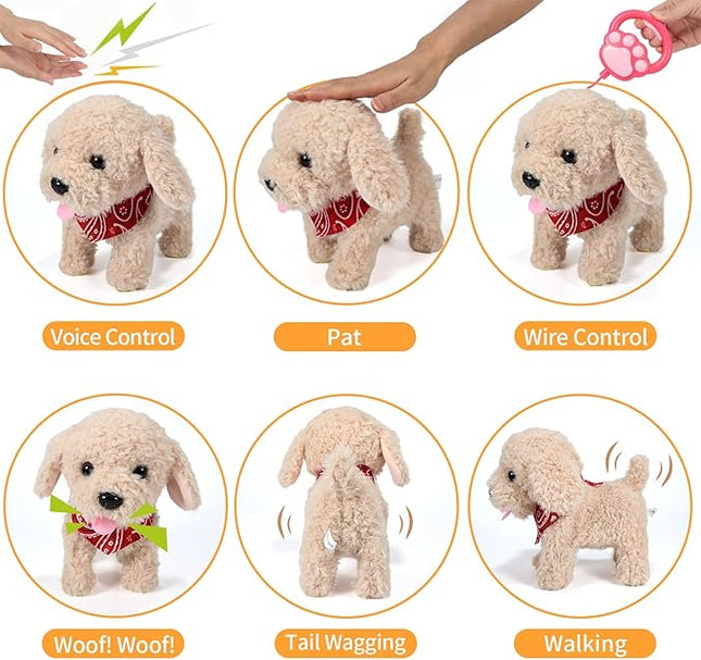 Interactive Walking Plush Puppy Toy Dog, Remote Control Electronic Robot Dog Realistic Wagging Tail, Rich Grooming Set, Gift Toy for Girls & Boys, Kids Age 3, 4, 5, 6 (Accessories Updated)