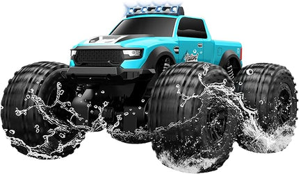 Threeking 1:14 Waterproof Monster Truck Toys RC Cars Speed-Adjustable Amphibious Remote Control Car Trucks with Lights 4WD All Terrain Off-Road Pickup Toy Gifts Presents