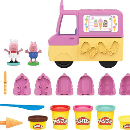 Play-Doh Peppa's Ice Cream Playset with Truck, Peppa Pig and George Figures, and 5 Non-Toxic Modeling Compound Cans, Toy for Kids 3 Years and Up