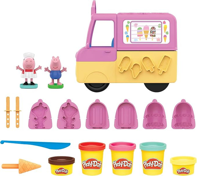 Play-Doh Peppa's Ice Cream Playset with Truck, Peppa Pig and George Figures, and 5 Non-Toxic Modeling Compound Cans, Toy for Kids 3 Years and Up
