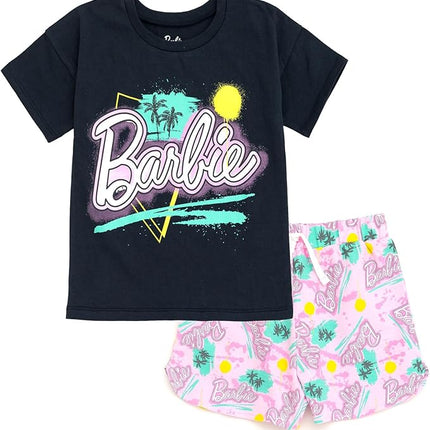 Barbie Girls T-Shirt and French Terry Shorts Outfit Set Toddler to Big Kid
