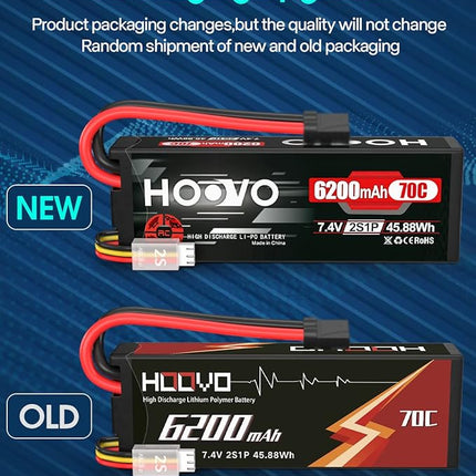HOOVO 7.4V 70C 6200mAh 2S Lipo Battery Hard Case with Tracxas Plug for RC Car RC Helicopter RC Truck RC Truggy Airplane Quadcopter UAV Drone FPV (2 Packs