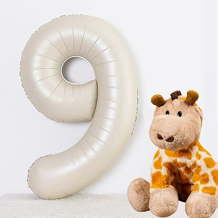 Smlpuame 40 Inch Beige Number 9 Balloons for 9th Birthday Decorations Boys Girl, Giant Self-Sealing Cream Foil Number 0-10 White Sand Balloon for Women Men Party Anniversary Baby Shower Supplies