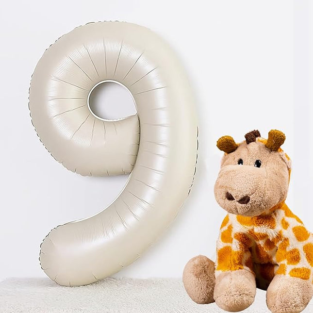 Smlpuame 40 Inch Beige Number 9 Balloons for 9th Birthday Decorations Boys Girl, Giant Self-Sealing Cream Foil Number 0-10 White Sand Balloon for Women Men Party Anniversary Baby Shower Supplies