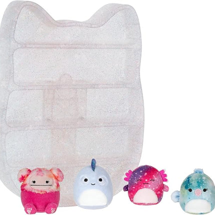 Squishville by Original Squishmallows Play and Display Storage - Four 2-Inch Plush Included - Big Foot, Axolotl, Parrot, Chameleon - Hang or Stand Display Case - Amazon Exclusive