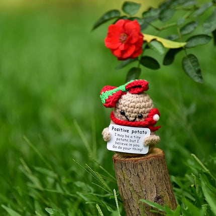 1 Pcs Positive Mini Funny Potato Holding Card Crochet Easter Birthday Christmas Mom Dad Sister Friend Wife Husband Colleauge College Students Coworkes Cheer Up Gift Decor