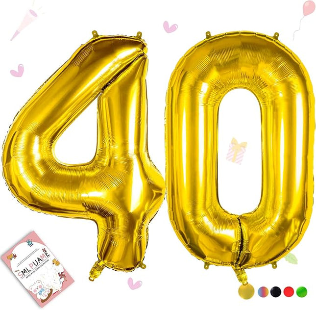 Smlpuame 40 inch Number Balloon 0-9 Gold Large Number 40 Balloons,Digital Balloons for Birthday Party Celebration Decorations Supplies, Helium Foil Number Balloons for Wedding Anniversary