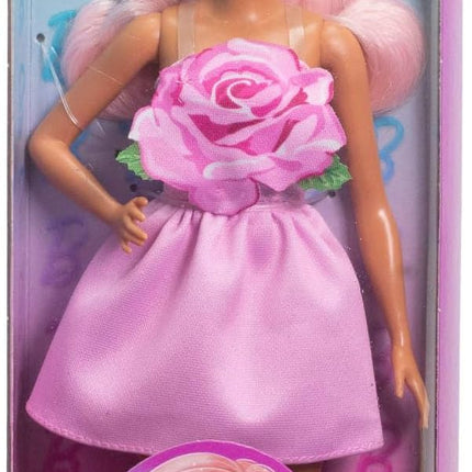 Barbie Fashionistas Doll #238 with Pastel Pink Hair Wearing Strapless Dress with Rose Bodice, Pearly Barrette Accessory and Strappy Pink Heels