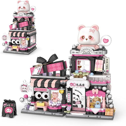 Street View Gift Shop Mini Building Blocks, MOC Creative Building Toys Cute Panda Animals Building Set for Girls 6-12, Simulation Architecture Construction Toy, Gift Idea for Kids Adults (938 PCS)